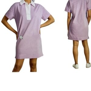- Polo Dress Lilac Organic Cotton Mini Short Sleeves Contrast Collar XS Ev…